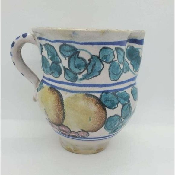 Vintage Hand Made & Hand Painted Fruit Pottery Pitcher Made in Italy 5.75"